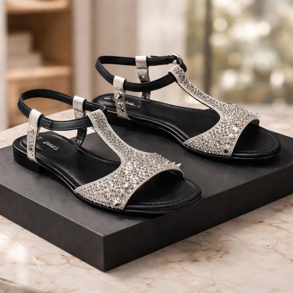 NIB Breckelle's Deena-01Flat Studded T-Strap Sandals Size 6